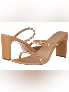 The Drop Women’s Every Square Toe Two Strap High Healed  Sandal Doe Tan Sz 9 1/2